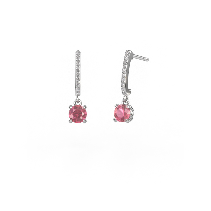 Image of Drop earrings Tanja 1 585 white gold Tourmaline pink 5 mm