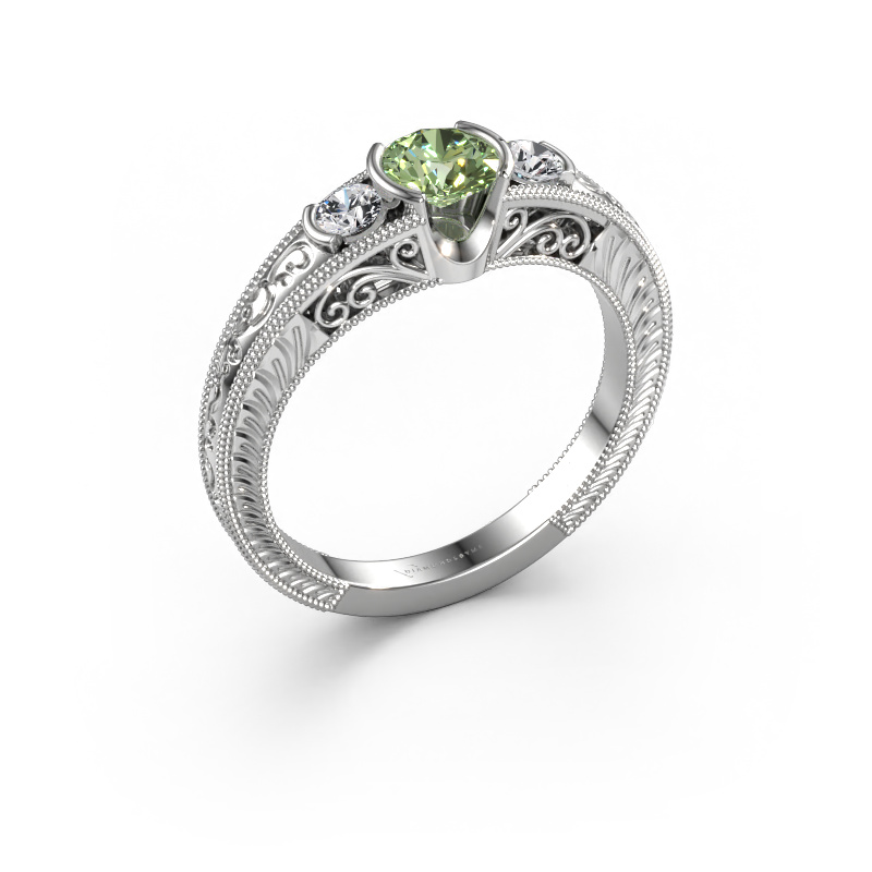 Image of Promise ring Tasia 585 white gold Green lab grown diamond 5 mm