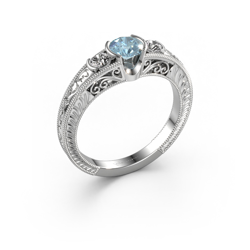Image of Promise ring Tasia 585 white gold Blue lab grown diamond 5 mm
