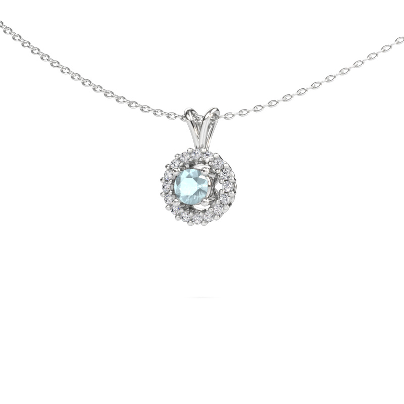 Image de Pendentif Tennille 585 or blanc Aigue-marine 4 mm