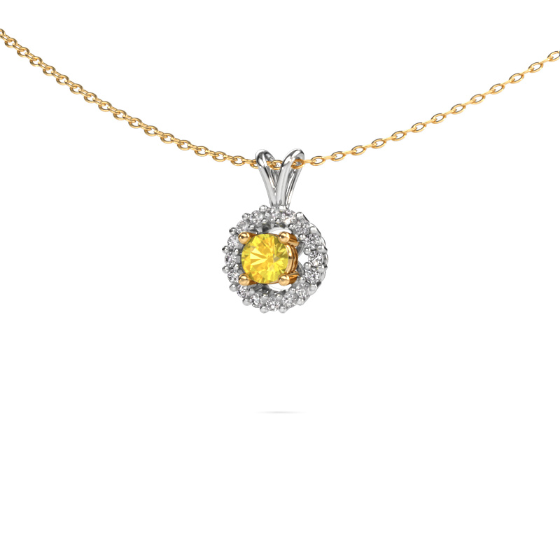 Image of Pendant Tennille 585 white gold Yellow sapphire 4 mm