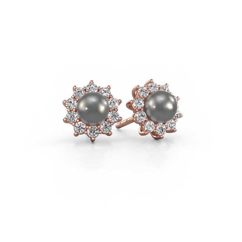 Image of Earrings Tess 585 rose gold Grey pearl 5 mm