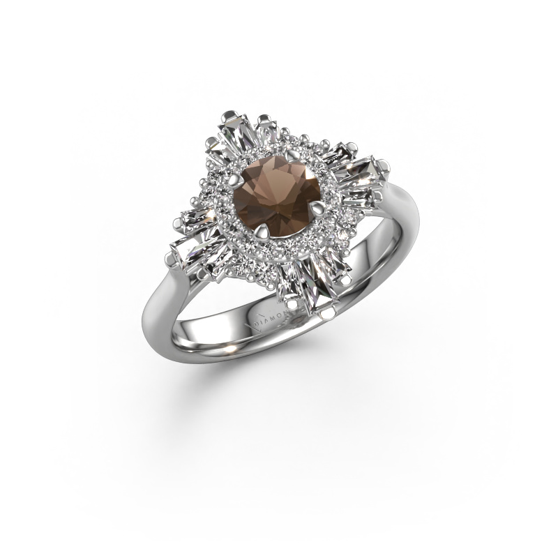 Image of Engagement ring Thalia 585 white gold Smokey quartz 5.4 mm