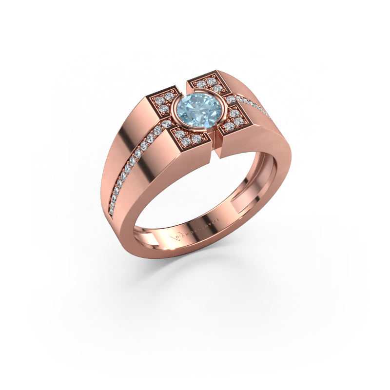 Image de Bague pour homme Thijmen 585 or rose Diamant synthétique bleu 5 mm