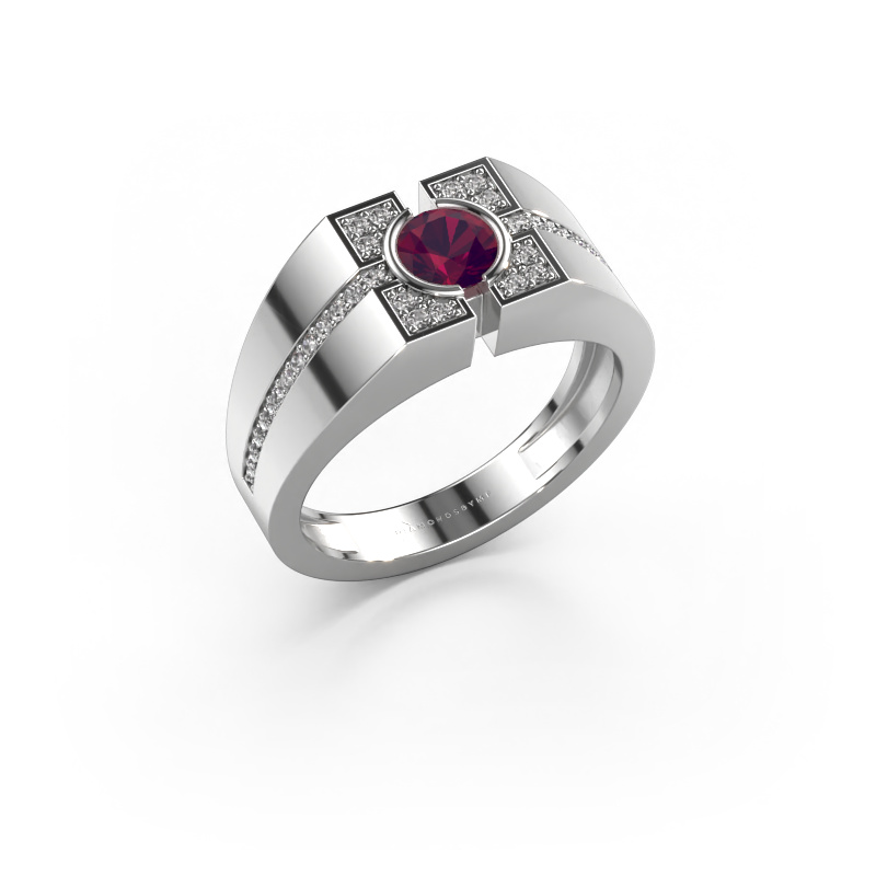Image de Bague pour homme Thijmen 585 or blanc Rhodolite 5 mm