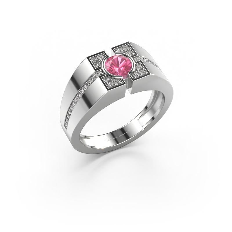 Image of Men's ring Thijmen 585 white gold Pink sapphire 5 mm