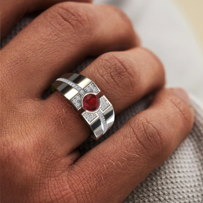 Bague pour homme Thijmen modernes en or blanc sertie d'un rubis