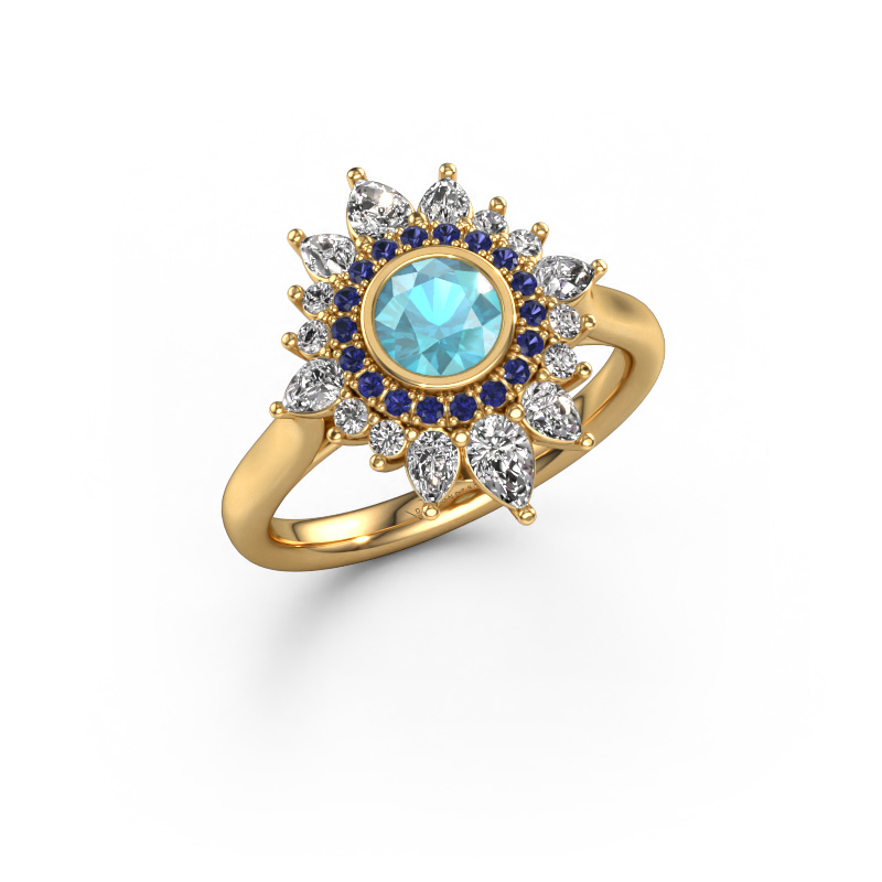 Image de Bague de fiançailles Tianna 585 or jaune Topaze bleue 5 mm