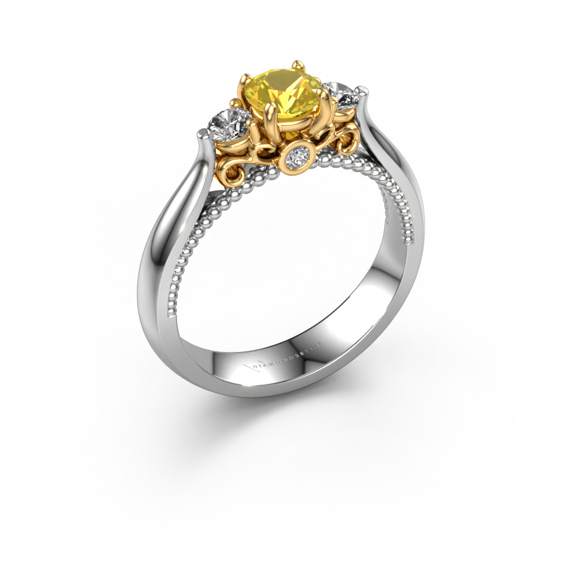 Bild von Verlobungsring Tiffani 585 Weißgold Gelb Saphir 5 mm