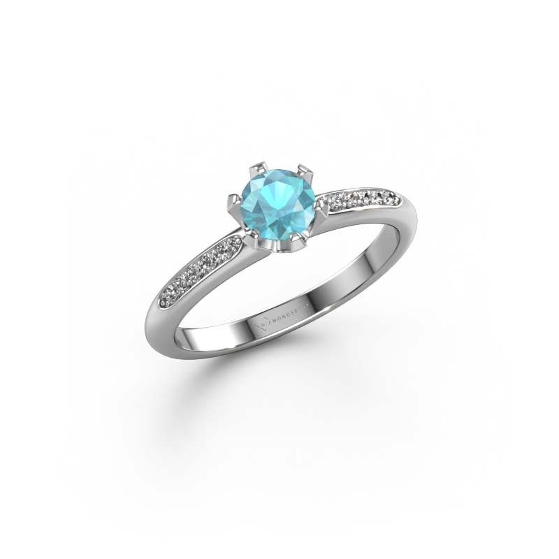Image of Engagement ring Tiffy 2 585 white gold Blue topaz 4.7 mm
