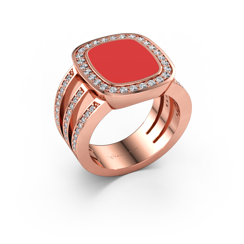 Bild av Signetring Tijn 585 roséguld Röd emalj 13x11 mm