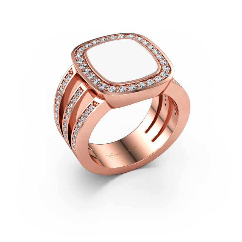 Bild av Signetring Tijn 585 roséguld Vit emalj 13x11 mm