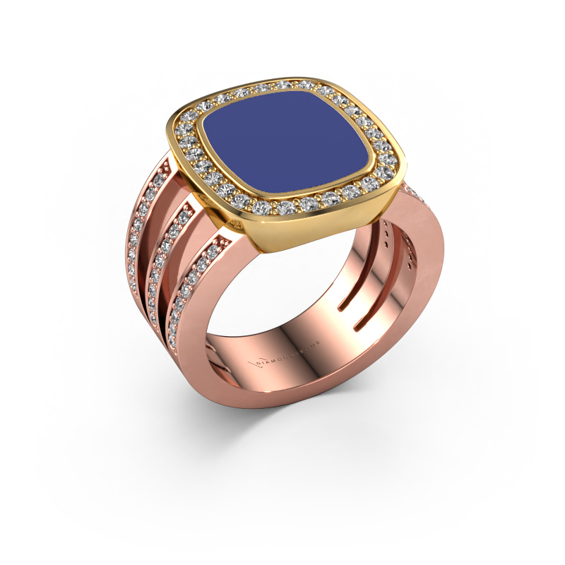 Image of Signet ring Tijn 585 rose gold Blue enamel 13x11 mm