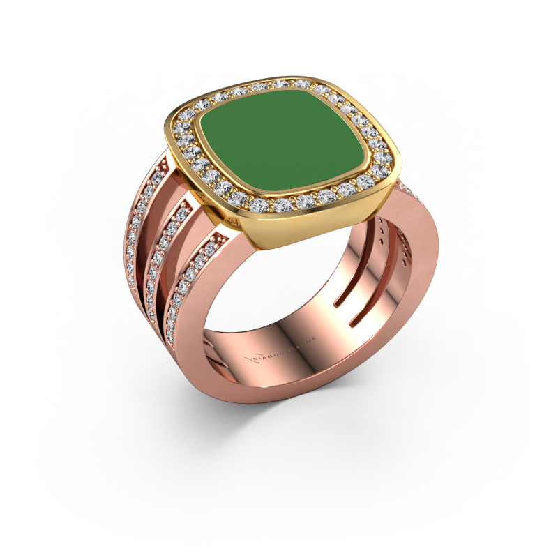 Image de Chevalière Tijn 585 or rose émail vert 13x11 mm