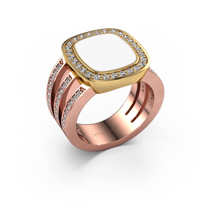 Image of Signet ring Tijn 585 rose gold White enamel 13x11 mm