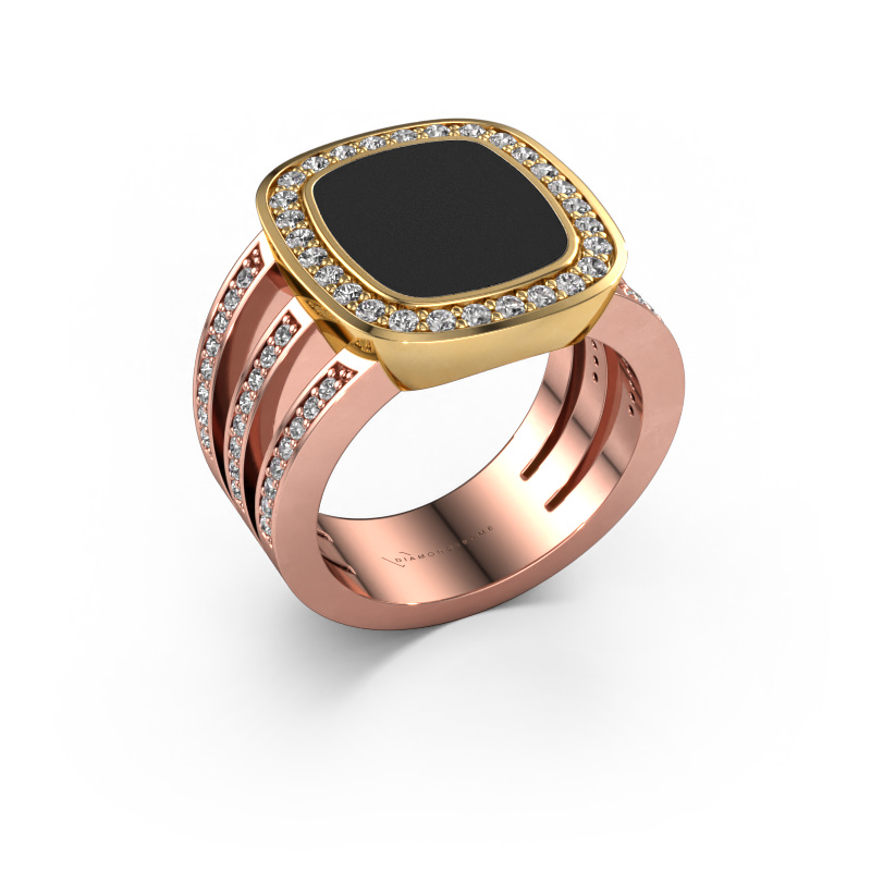 Image of Signet ring Tijn 585 rose gold Black enamel 13x11 mm