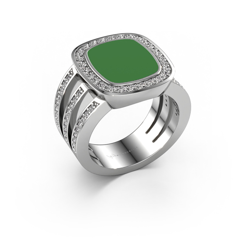 Image of Signet ring Tijn 950 platinum Green enamel 13x11 mm