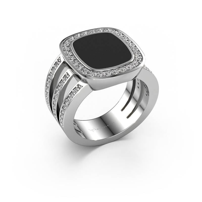 Image of Signet ring Tijn 950 platinum Black enamel 13x11 mm