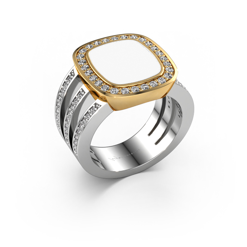 Bild von Siegelring Tijn 585 Weißgold Weiße Emaille 13x11 mm