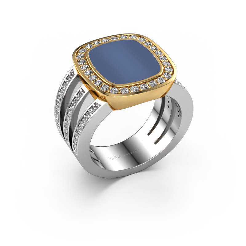 Image of Signet ring Tijn 585 white gold Blue sardonyx 13x11 mm