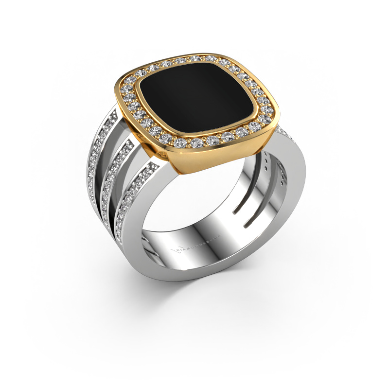 Image of Signet ring Tijn 585 white gold Onyx 13x11 mm
