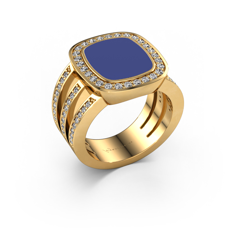 Image of Signet ring Tijn 585 gold Blue enamel 13x11 mm
