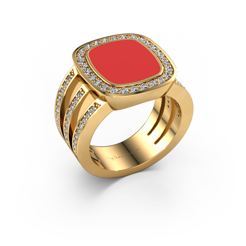 Image of Signet ring Tijn 585 gold Red enamel 13x11 mm