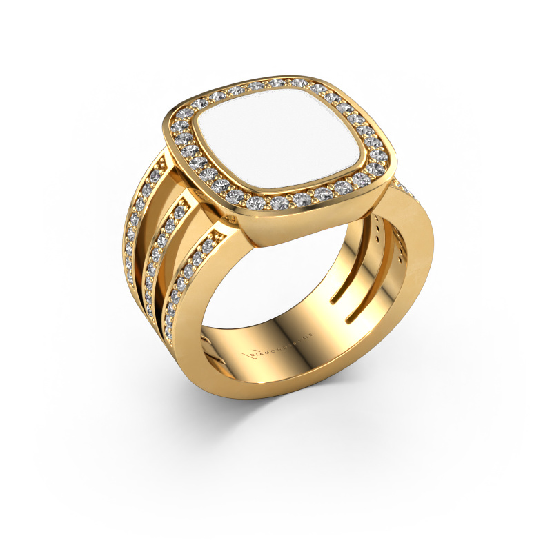 Image de Chevalière Tijn 585 or jaune émail blanc 13x11 mm