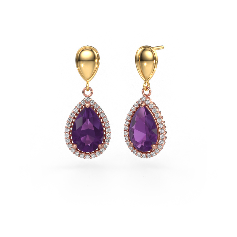 Image of Drop earrings Tilly per 1 585 rose gold Amethyst 12x8 mm