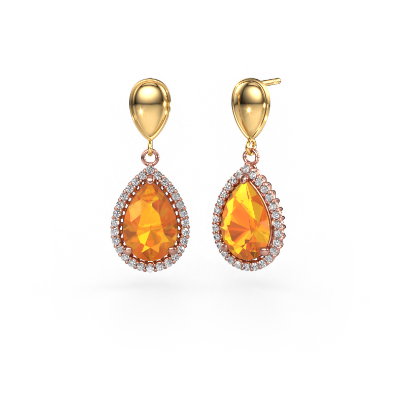 Image of Drop earrings Tilly per 1 585 rose gold Citrin 12x8 mm