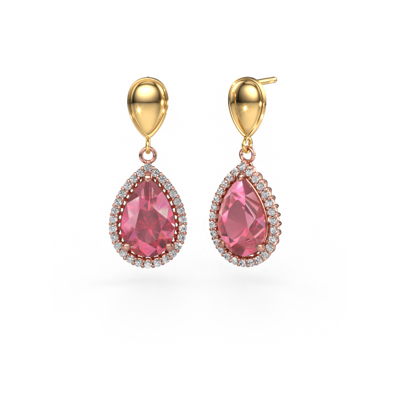 Image of Drop earrings Tilly per 1 585 rose gold Tourmaline pink 12x8 mm
