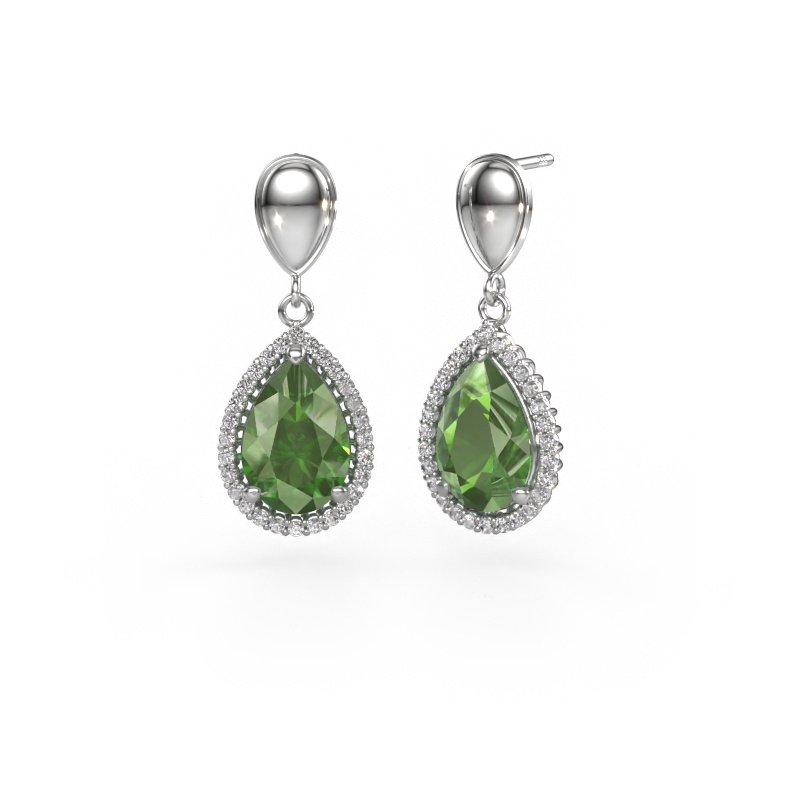 Image of Drop earrings Tilly per 1 950 platinum Tourmaline green 12x8 mm