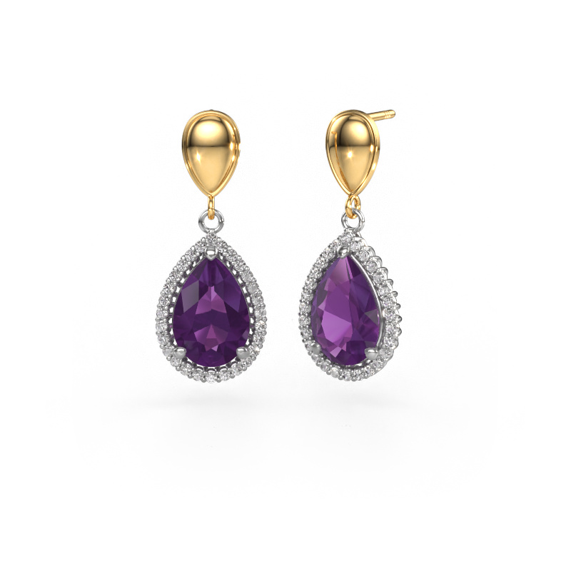 Image of Drop earrings Tilly per 1 585 white gold Amethyst 12x8 mm