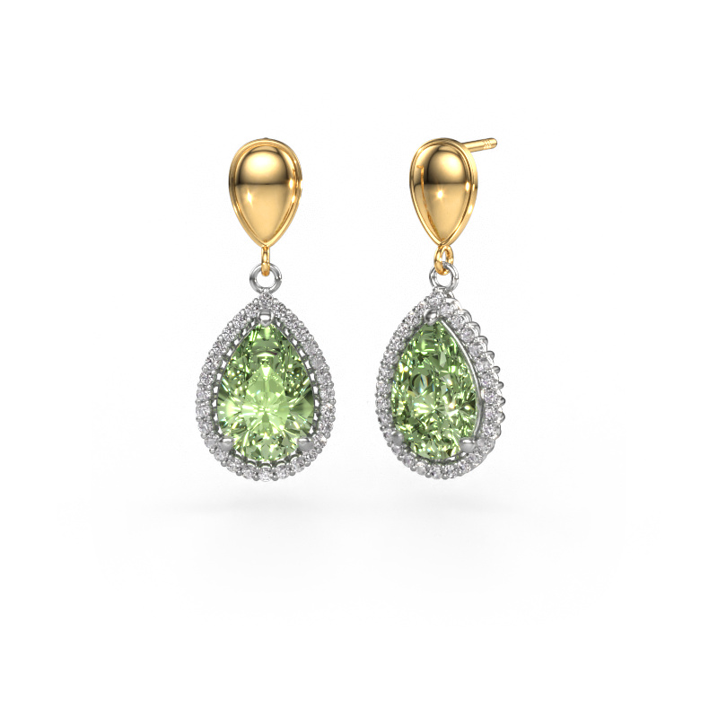 Image of Drop earrings Tilly per 1 585 white gold Green lab grown diamond 12x8 mm