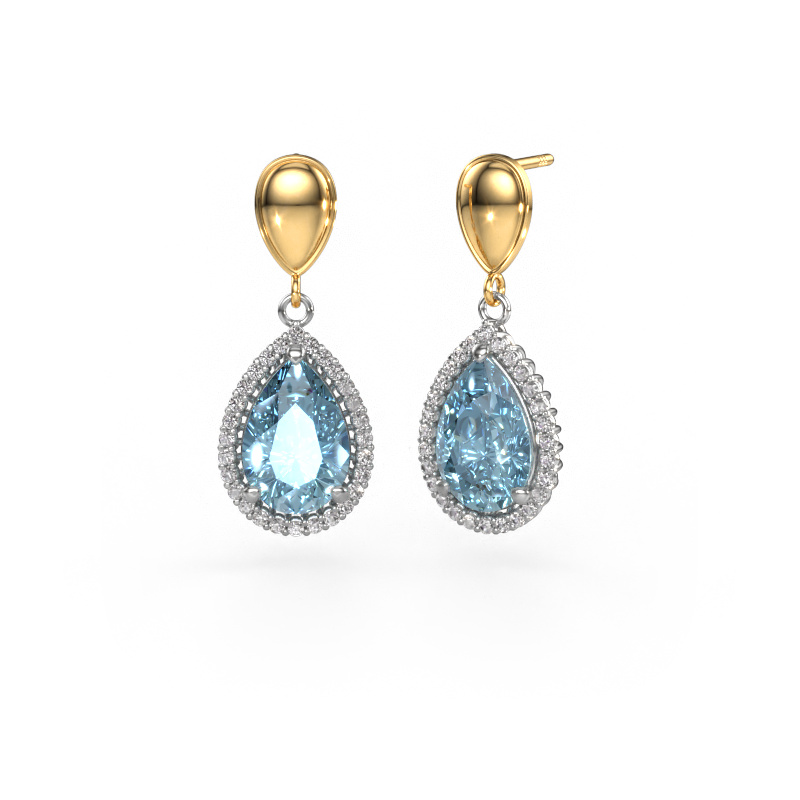 Image of Drop earrings Tilly per 1 585 white gold Blue lab grown diamond 12x8 mm