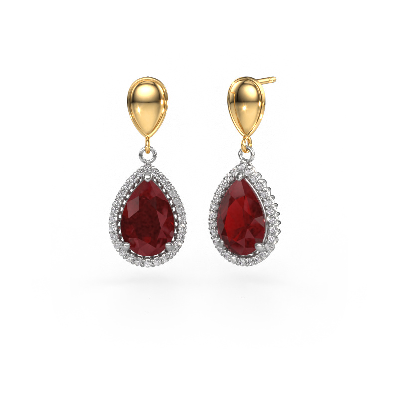 Image of Drop earrings Tilly per 1 585 white gold Ruby 12x8 mm