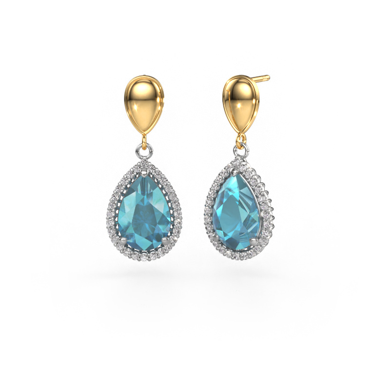Image of Drop earrings Tilly per 1 585 white gold Blue topaz 12x8 mm