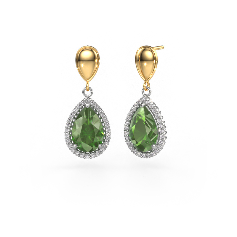 Image of Drop earrings Tilly per 1 585 white gold Tourmaline green 12x8 mm