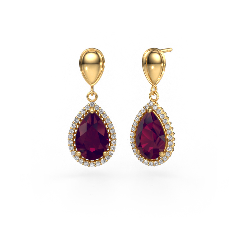 Image of Drop earrings Tilly per 1 585 gold Rhodolite 12x8 mm
