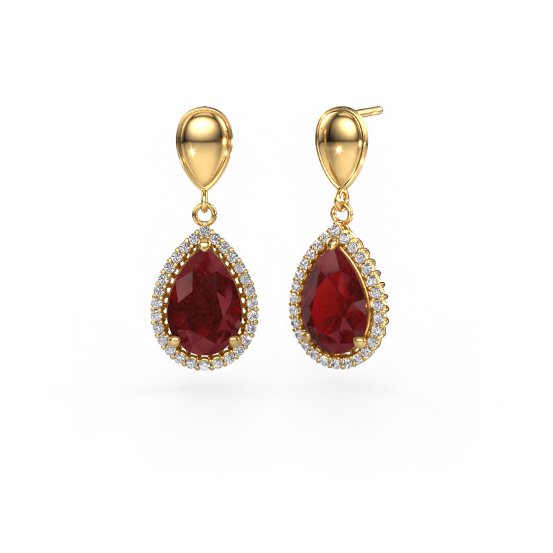 Image of Drop earrings Tilly per 1 585 gold Ruby 12x8 mm