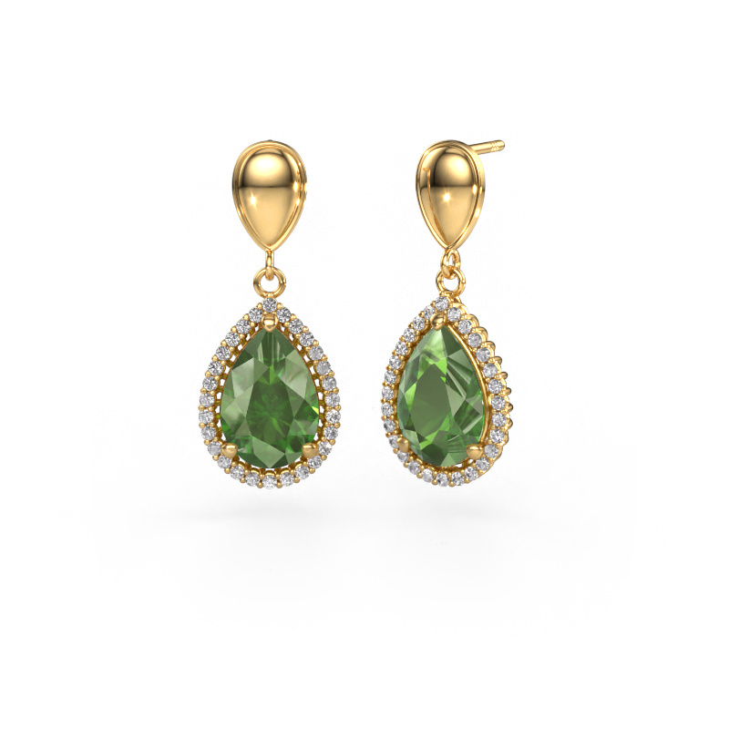 Image of Drop earrings Tilly per 1 585 gold Tourmaline green 12x8 mm