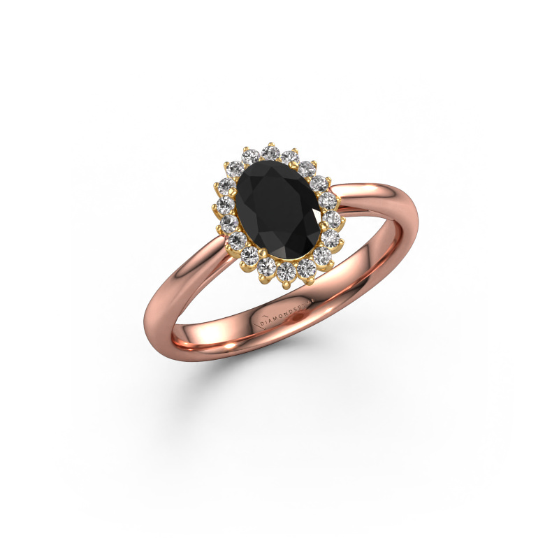 Image of Engagement ring Tilly ovl 1 585 rose gold Black diamond 1.185 crt