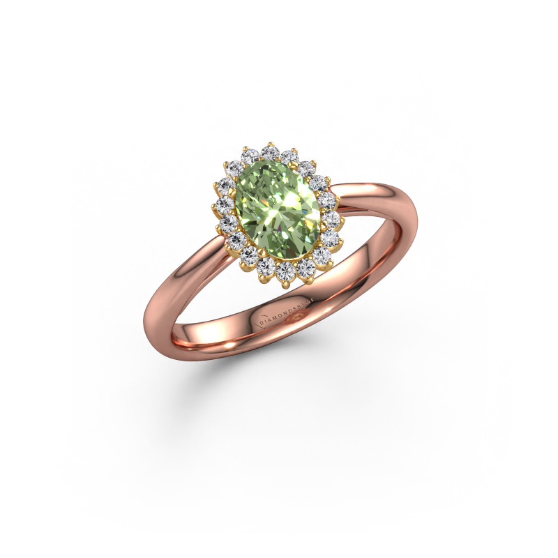 Image of Engagement ring Tilly ovl 1 585 rose gold Green lab grown diamond 7x5 mm