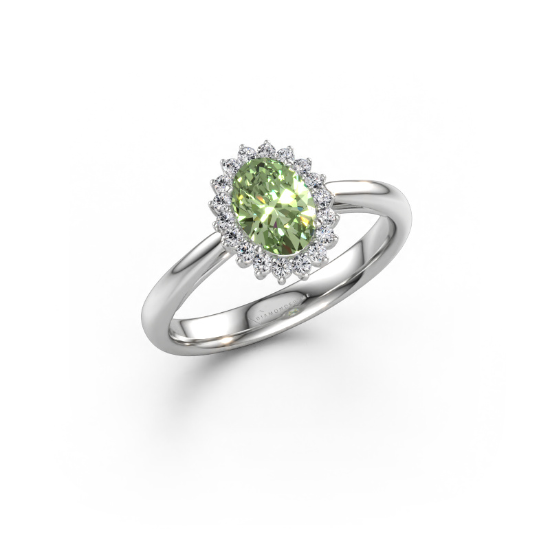 Immagine di Anello di fidanzamento Tilly ovl 1 585 oro bianco Diamante lab grown verde 7x5 mm