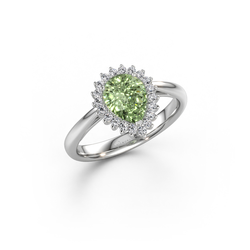 Immagine di Anello di fidanzamento Tilly per 1 585 oro bianco Diamante lab grown verde 8x6 mm