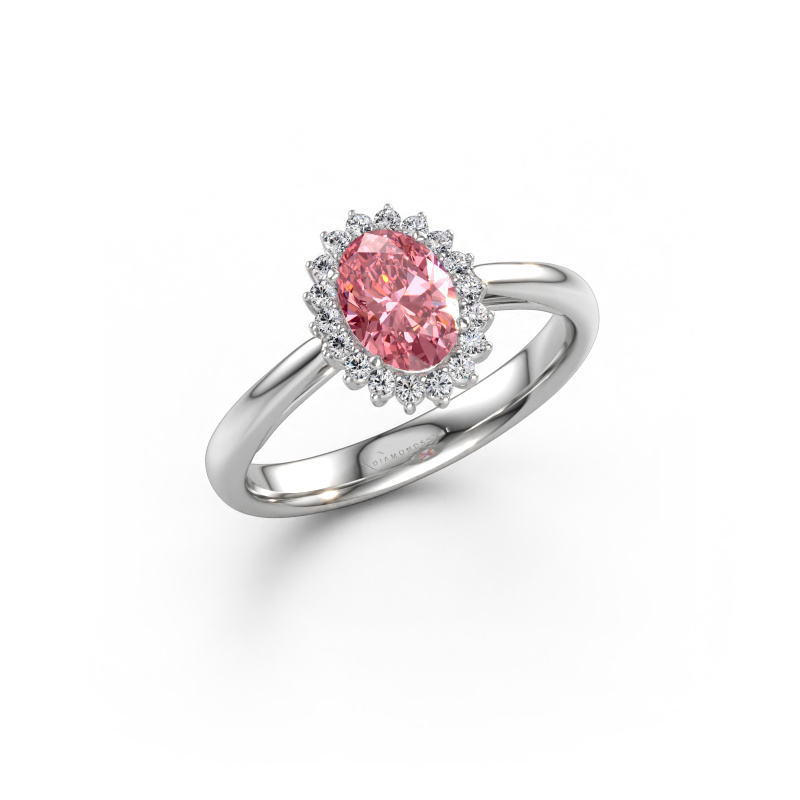 Immagine di Anello di fidanzamento Tilly ovl 1 585 oro bianco Diamante lab grown rosa 7x5 mm