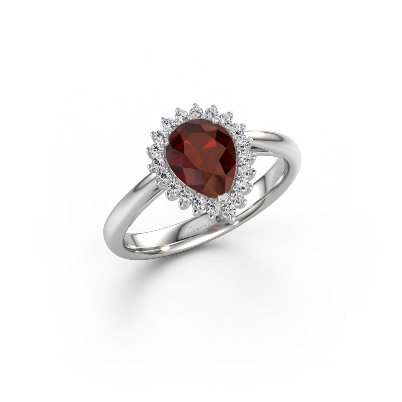 Image of Engagement ring Tilly per 1 585 white gold Garnet 8x6 mm