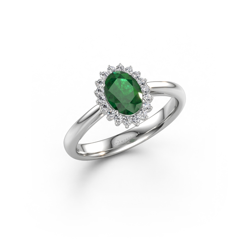 Immagine di Anello di fidanzamento Tilly ovl 1 585 oro bianco Smeraldo 7x5 mm