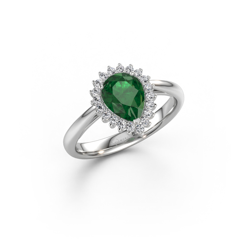 Immagine di Anello di fidanzamento Tilly per 1 585 oro bianco Smeraldo 8x6 mm