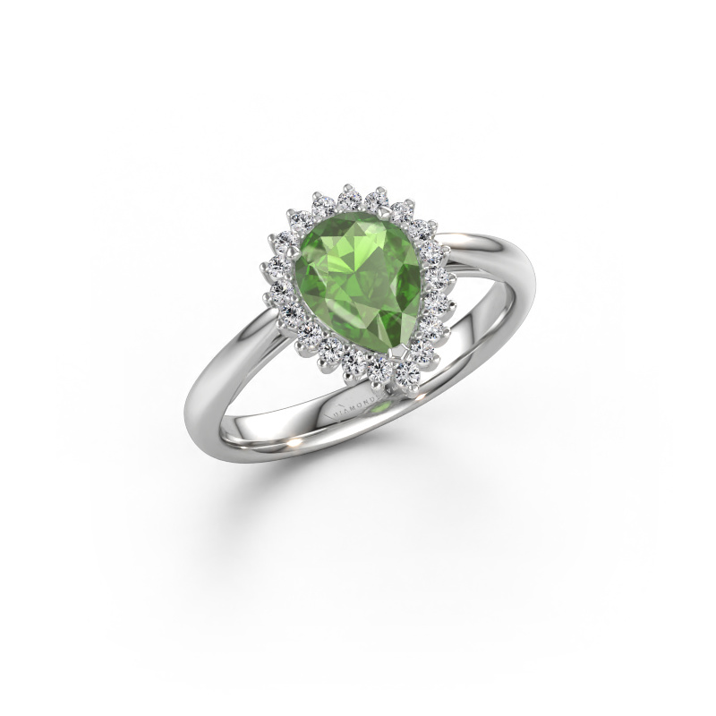 Immagine di Anello di fidanzamento Tilly per 1 585 oro bianco Tormalina verde 8x6 mm